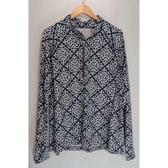 crown & ivy Tops - Crown & Ivy Womens XL Navy White Medallion Print Quarter Zip Pullover Top